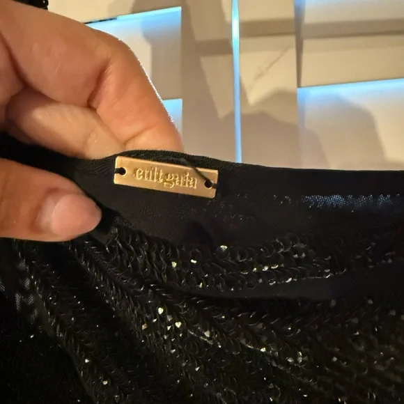 Cult Gaia Black Sequin Ruched One Shoulder Dress - Picture 4 of 8